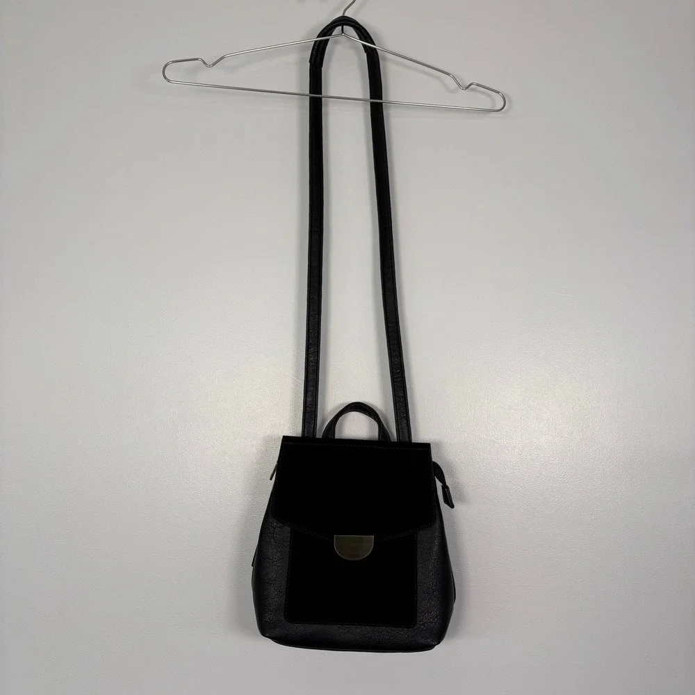Moda Luxe Womens Claudette Backpack Small Black‎ Leather Suede Flap NWT